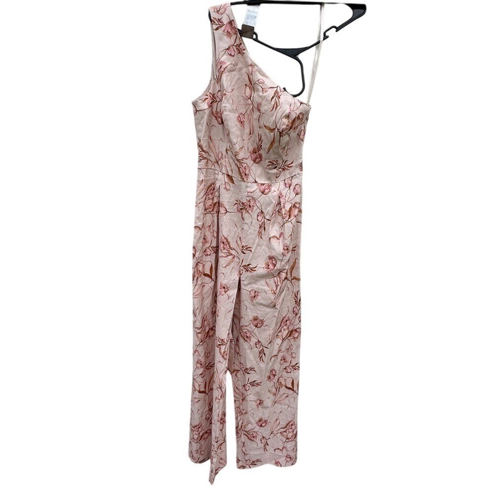 Antonio Melani Pink Floral One Shoulder Linen Blend Wide Leg Jumpsuit NWT‎